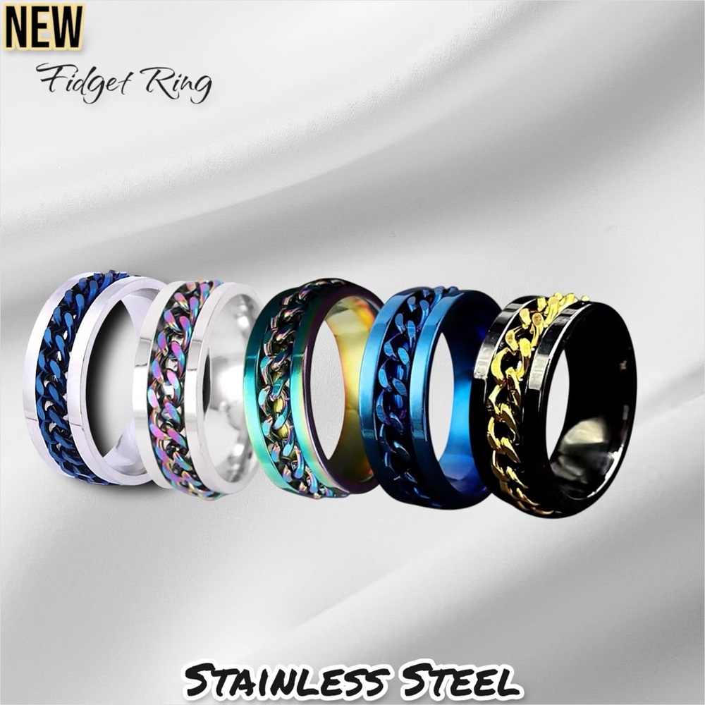 New Unisex Anti Stress Anxiety Fidget Spinner Rotating Chain Stainless Steel Rin